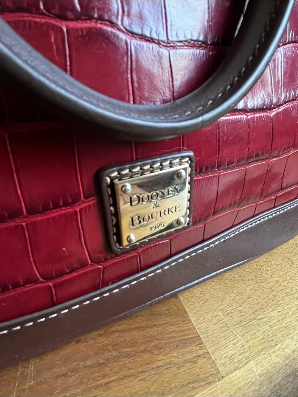 Dooney & Bourke Red Croc-Embossed Satchel with Brown Trim - Picture 2 of 5